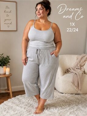 Dreams & Co 1X 22/24 heathered gray Lounge Capri Pajama Pant Plus Size